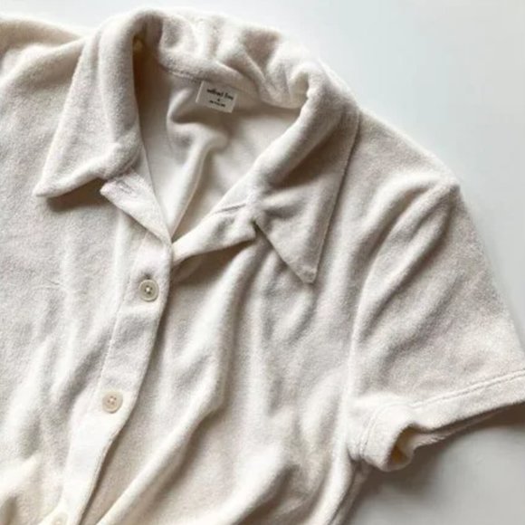 NWT Aritzia WILFRED FREE Pool Birch Cotton Terry Button Up Mini Dress, Size M - Picture 2 of 6